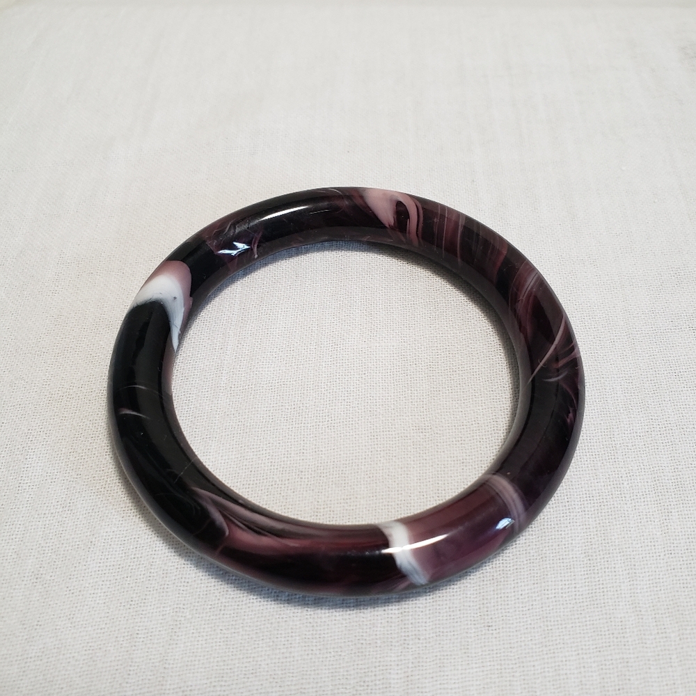 Purple and Black Swirled Jade Bangle Bracelet
